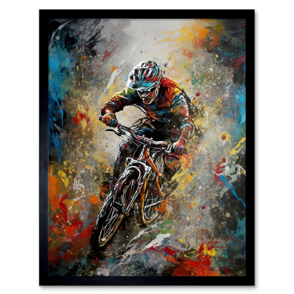 image 1 of Mountain Biker Paint Action Shot Home Decor 12x16" Framed Wall Art Print