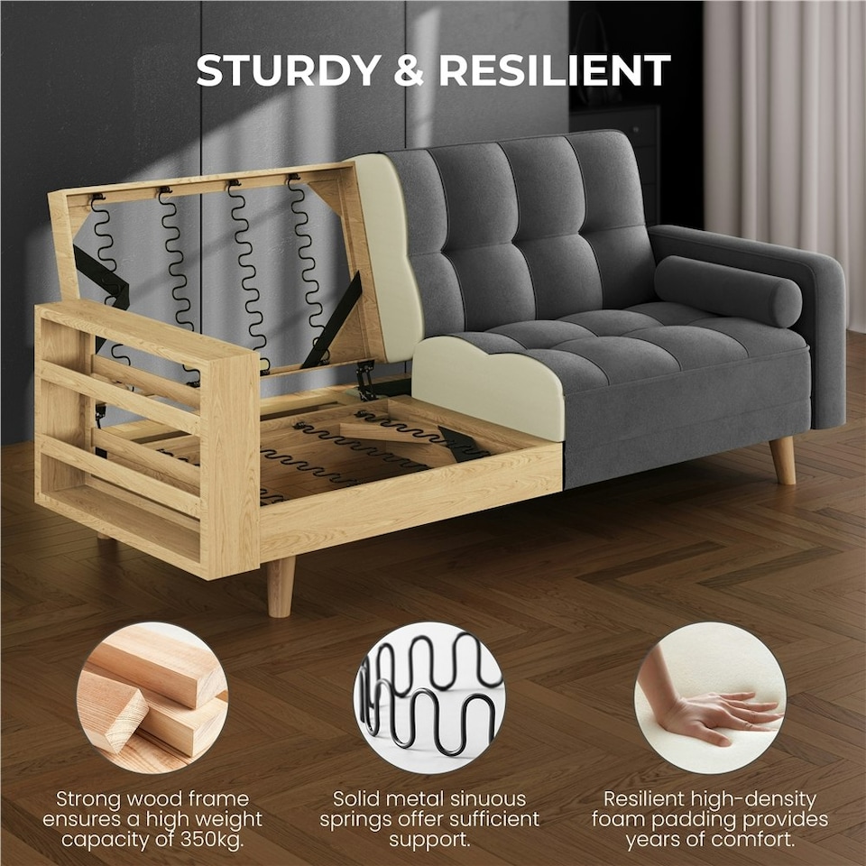image 1 of Yaheetech Velvet Convertible Sofa Bed Grey