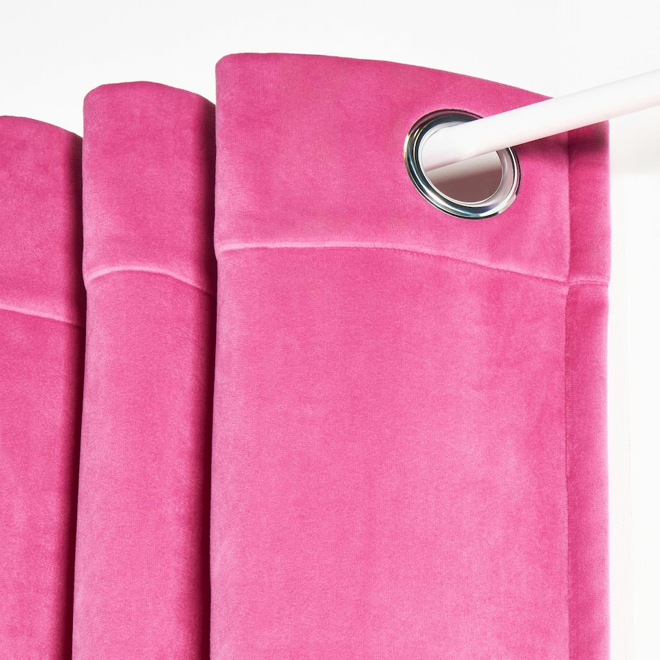 image 1 of OHS Soft Velvet Plain Dyed Thermal Insulated Panel Pair Eyelet Curtains, 66x72" Pink