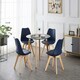 image 2 of 5PCs Dining Set - a Black Round Dining Table & Set of 4 White Lorenzo Tulip chairs with Padded Seat | Blue