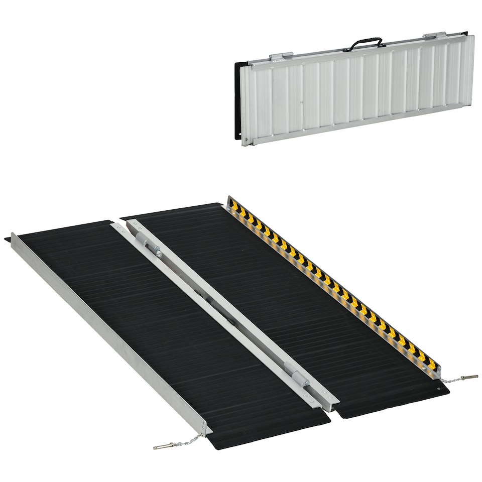 image 1 of HOMCOM Wheelchair Ramp, 122L 73Wcm, 272KG Capacity, Folding Aluminium Threshold Ramp with Non-Skid Surface, Transition Plates Above and Below for Home, Steps, Stairs, Curbs, Doorways