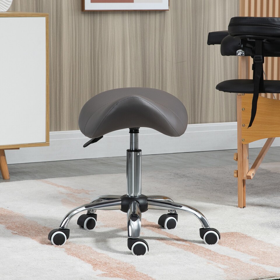 image 1 of HOMCOM PU Leather Saddle Stool w/ Moulded Padded Seat Adjustable Height Grey