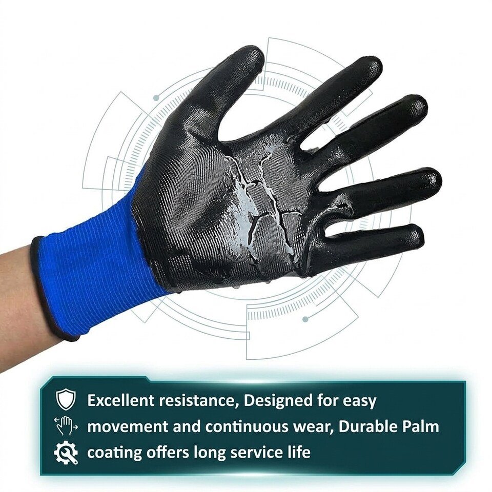 image 1 of 12 Pair Nitrile Coated Work Breathable Safety Gloves for DIY and Gardening