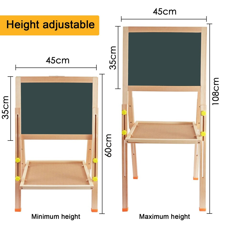 image 1 of Height Adjustable Folding Wood Easel Whiteboard Black Board 47 x 84.5cm