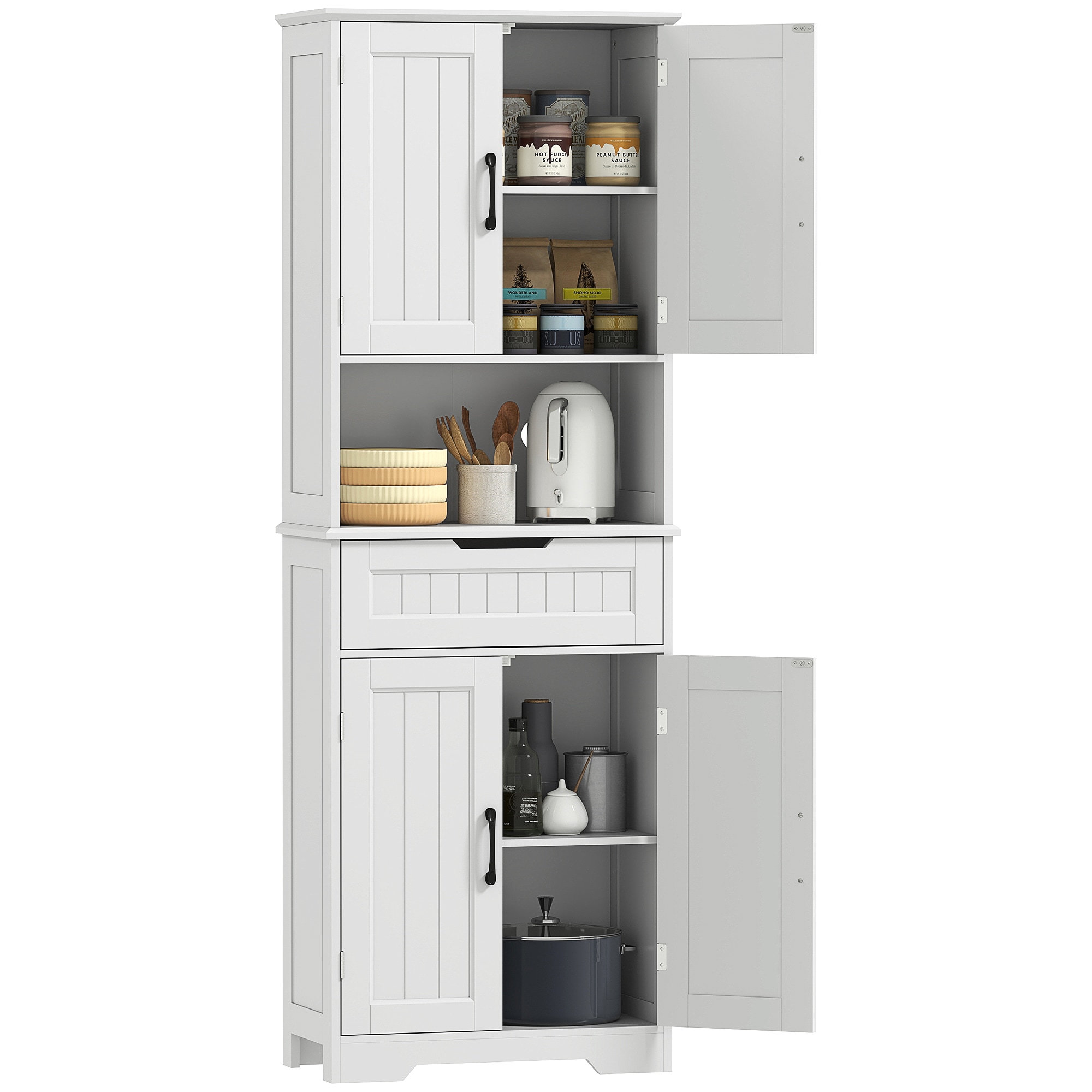 HOMCOM 172 cm Tall Kitchen Pantry Cupboard with Small Open Counter, White, White