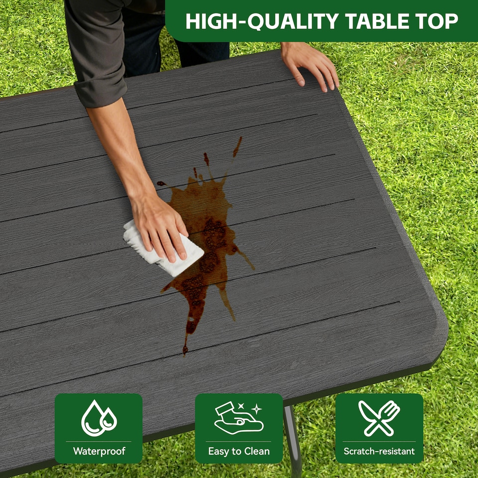 image 1 of 6ft Folding Table heavy duty Outdoor and Indoor use Garden Camping Event Table Dark Wood | Brown | Wood Effect