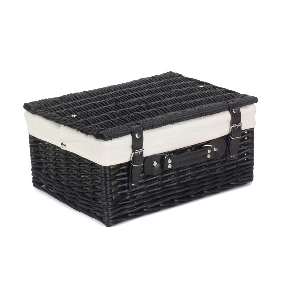 image 1 of 41cm Empty Willow Wicker Picnic Basket with Lining White | White | One Size