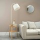 image 3 of ValueLights Crowther Light Wood Side Table Shelved Tripod Floor Lamp with Fabric Shade & Bulb
