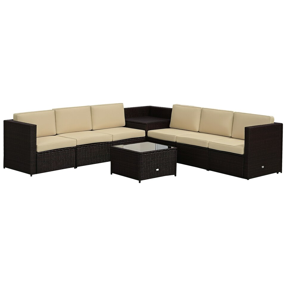 image 1 of Outsunny 8Pcs Patio Rattan Sofa Set Garden Furniture Side Table w/ Cushion