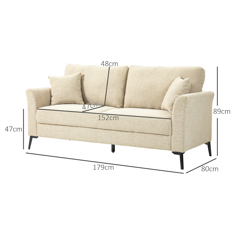 image 1 of HOMCOM Modern 3 Seater Sofa, Linen Fabric Sofa Couch Living Room Beige White