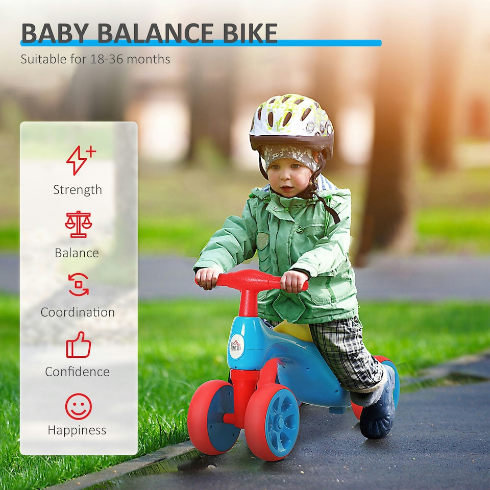 image 1 of HOMCOM Baby Balance Bike Toddler Safe Training 4 Wheels Storage Bin Muti-Color