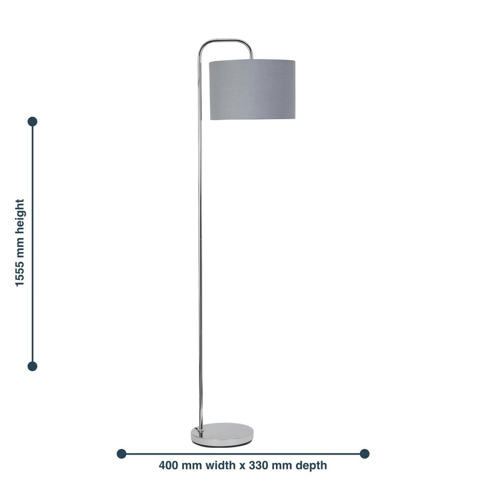 image 1 of First Choice Lighting Set of 2 Chrome Arched Floor Lamps with Grey Cotton Shades Chrome | Grey