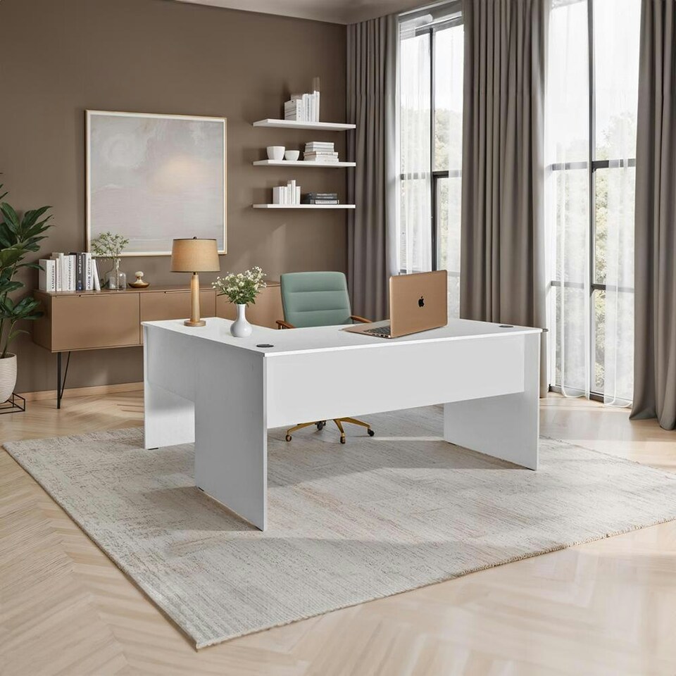 image 1 of Adore Rio Matt White Corner Desk - Large Reversible Office Desk White