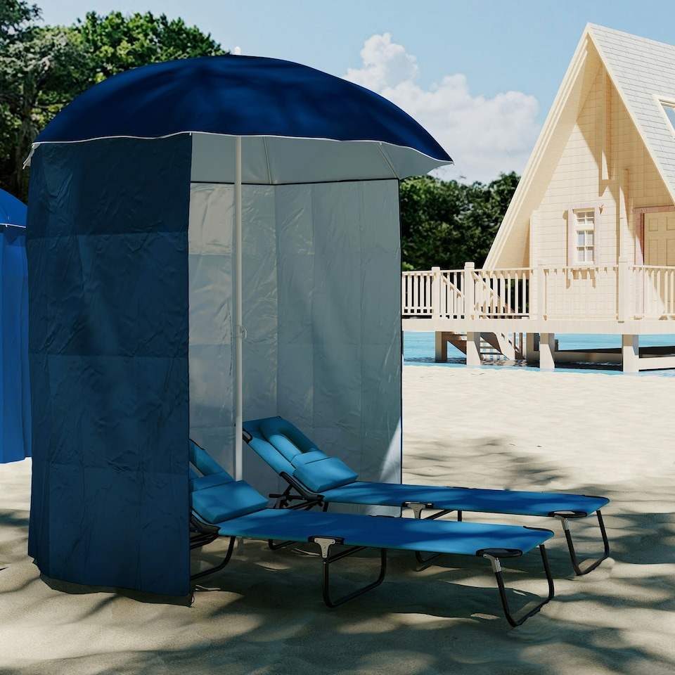 image 1 of Outsunny  2.2M Outdoor Parasol Fishing Umbrella Beach Sun Shelter w/ Carry Bag