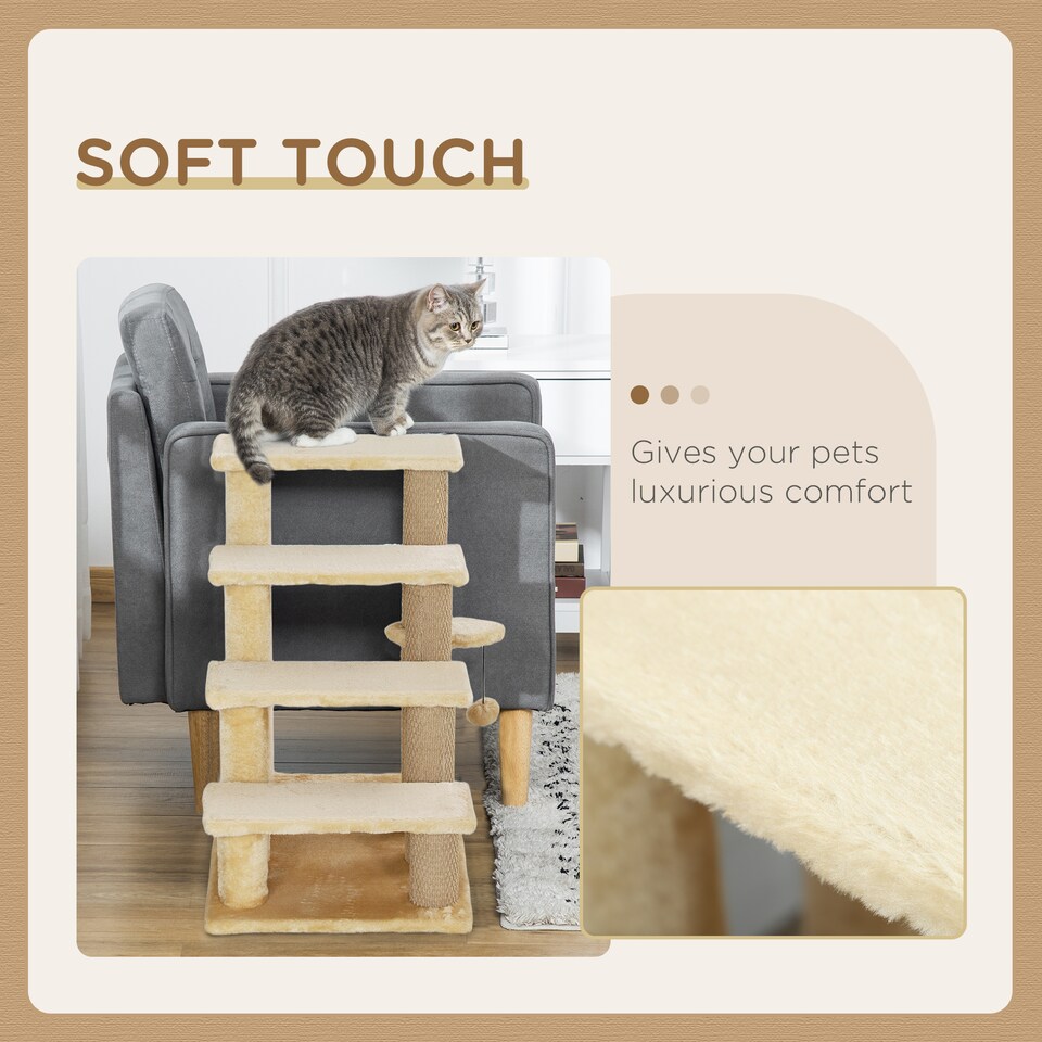 image 1 of pawHut Pet Stairs with 4-step Stair, Scratching Posts, Platforms, Toy Ball