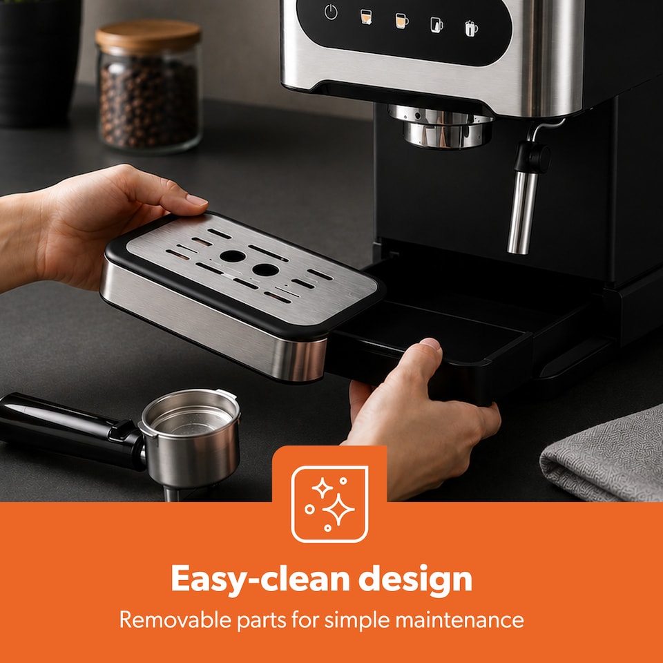 image 1 of GEEPAS 5 In 1 Espresso Coffee Machine with Milk Frother 20 Bar 1350W - Silver