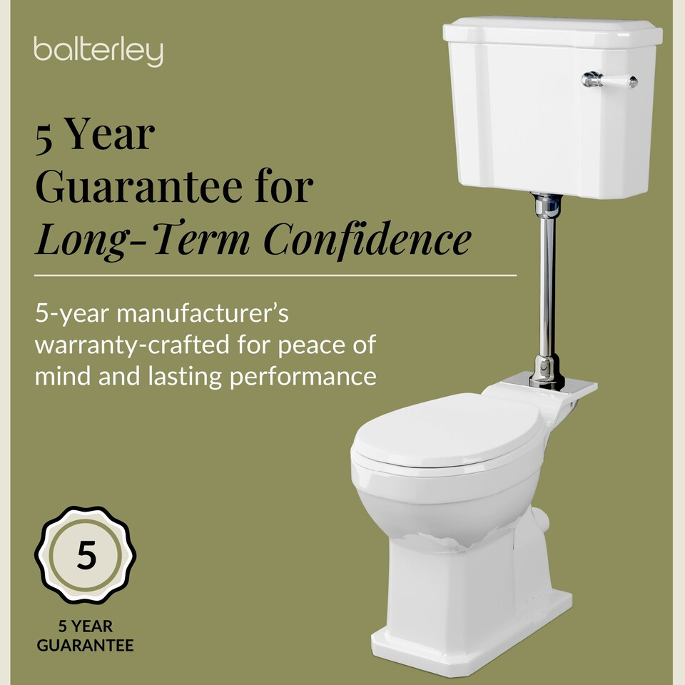 image 1 of Kinston Traditional Mid Level Toilet Pan, Cistern, Ceramic Handle & Soft Close Seat - White - Balterley