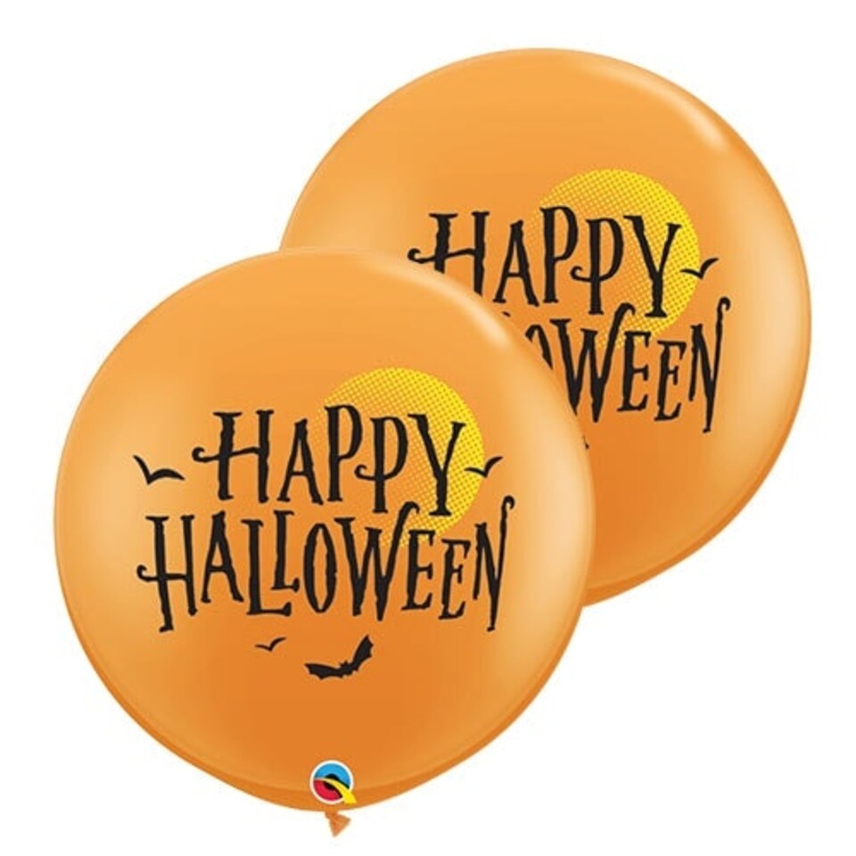 Halloween Moon And Bats Round Jumbo Latex Qualatex Balloons 91cm / 36 in - Pack of 2
