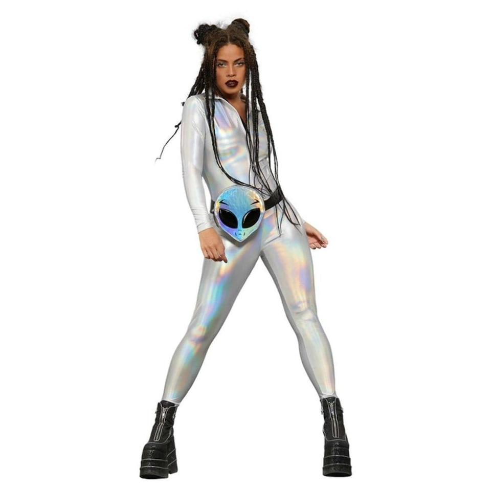 image 1 of Fever Womens/Ladies Miss Whiplash Mirror Holographic Catsuit - Silver - XS | Multi | XS