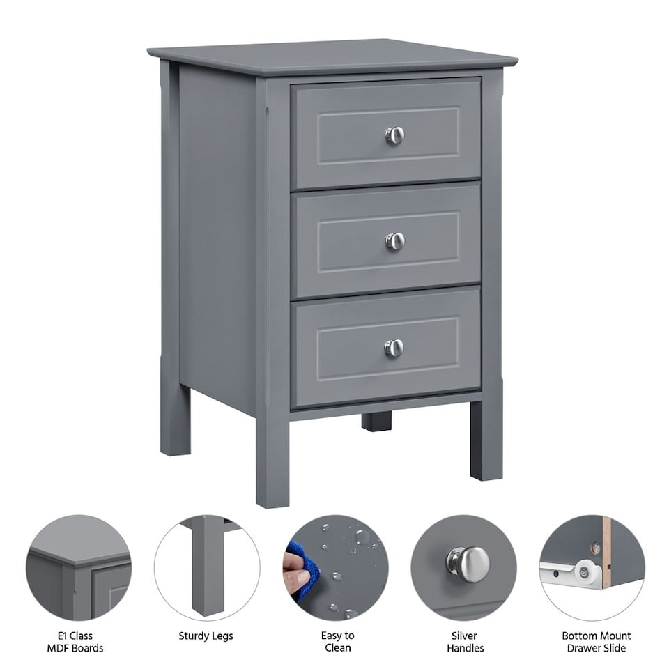 image 1 of Yaheetech Modern Style Side Table with 3 Spacious Drawers