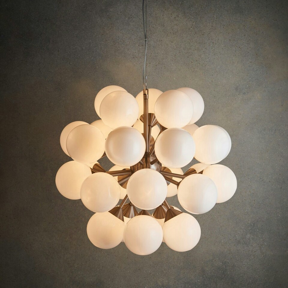 image 1 of Oscar Globe Pendant Satin Nickel Effect Plate & Gloss White Glass 28 Light Dimmable IP20 - G9
