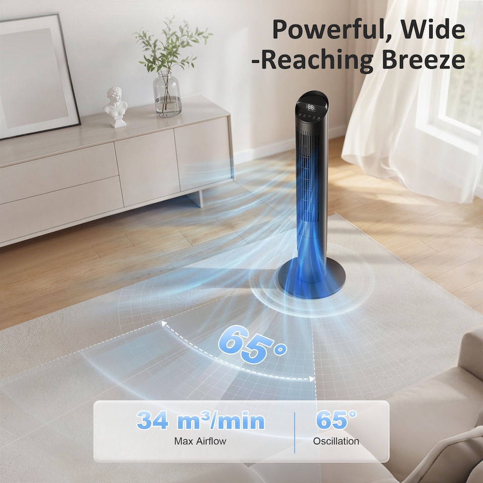 image 1 of HOMCOM Tower Fan WiFi App Control 101.8 cm | Black | Black | 31.5 x 31.5 x 101.8 cm