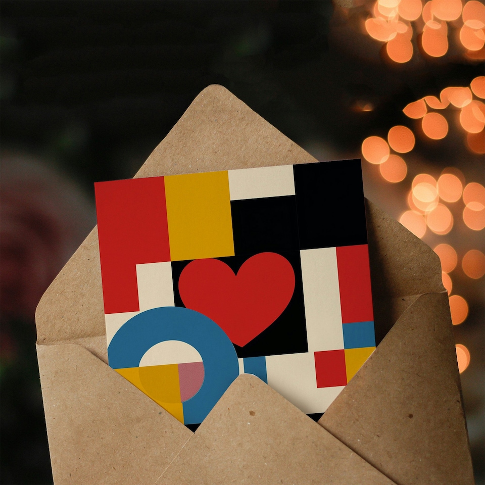 image 1 of Love Heart Bold Geometric De Stijl Valentines Day Card For Her