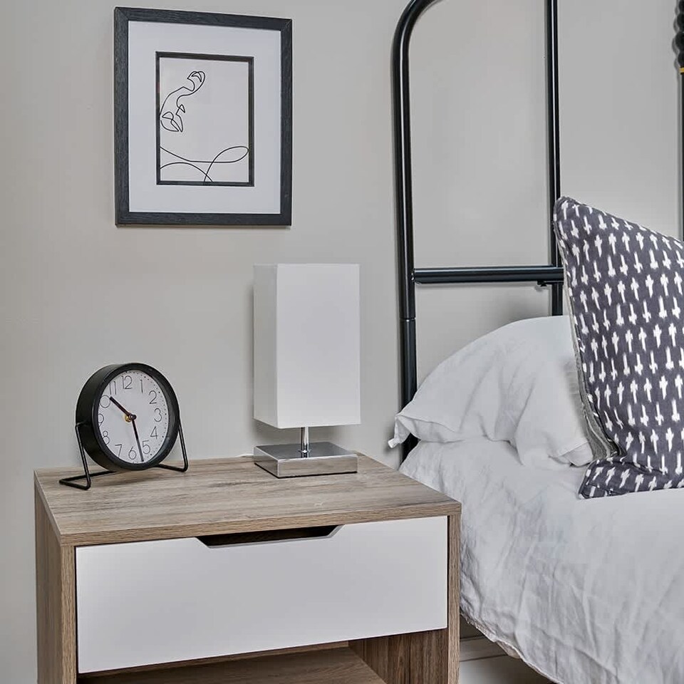 image 1 of ValueLights Pair Yuko Square Chrome Touch Table Lamps & Bulbs | Silver