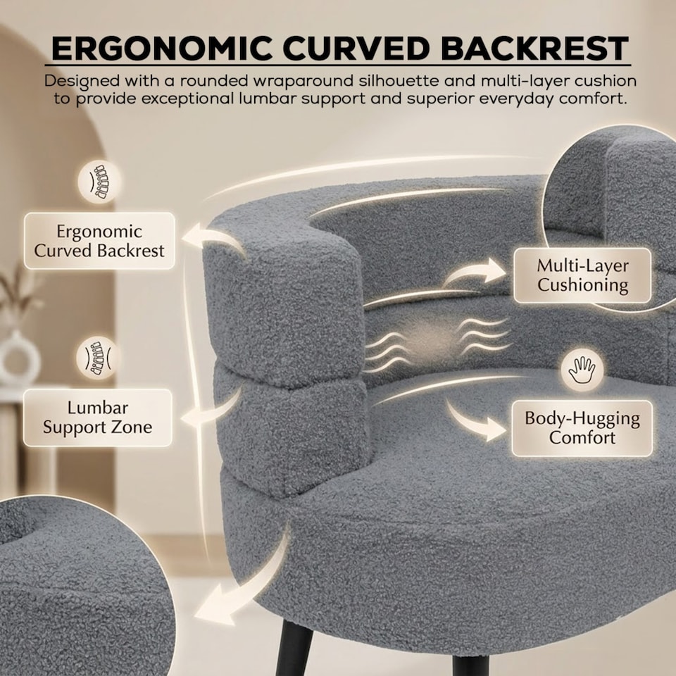 image 1 of Alivio Sherpa Sofa Chair for Living Room & Bedroom (Grey)