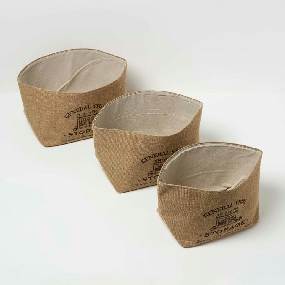 image 1 of Homescapes Set of 3 Jute Storage Baskets Cream