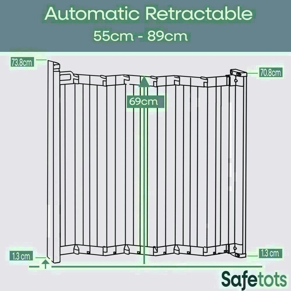 image 1 of Bettacare Automatic Folding Retractable Dog Gate, 55cm - 89cm, Black, Folding Stair Gate for Pets, Retractable Dog Safety Gate