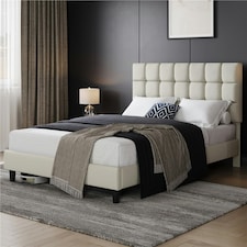 Yaheetech 150 cm W × 200 cm L Upholstered Bed Frame Beige
