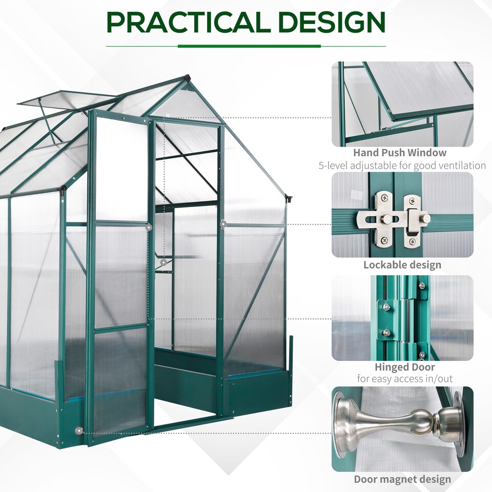 image 1 of Outsunny Walk-in Greenhouse Garden Polycarbonate Aluminium w Smart Window 6x6ft