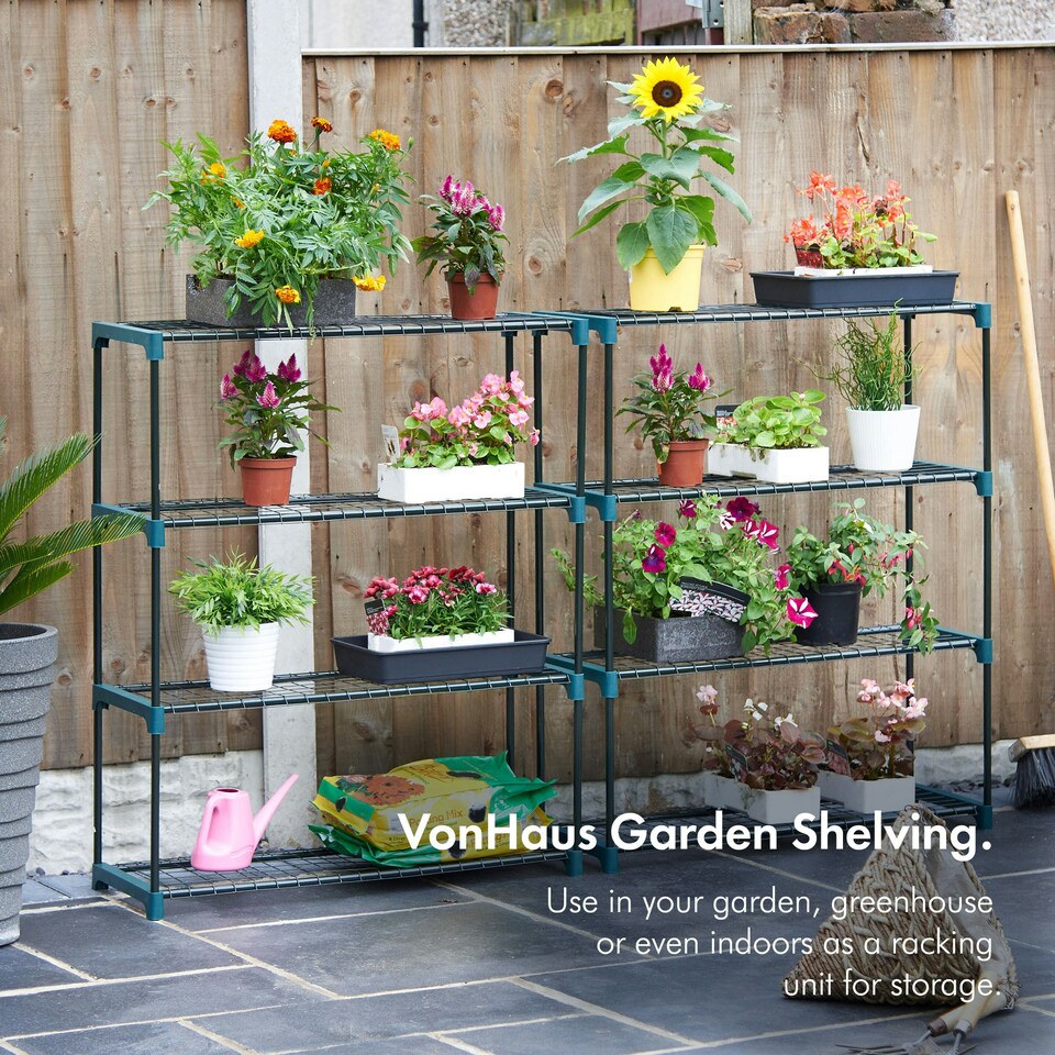 image 1 of VonHaus 4 Tier Greenhouse Shelving - Pack of 2