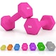 image 1 of SPORTNOW Set of 2 Hexagonal Dumbbells Weights Pair, 2 x 3kg, Pink
