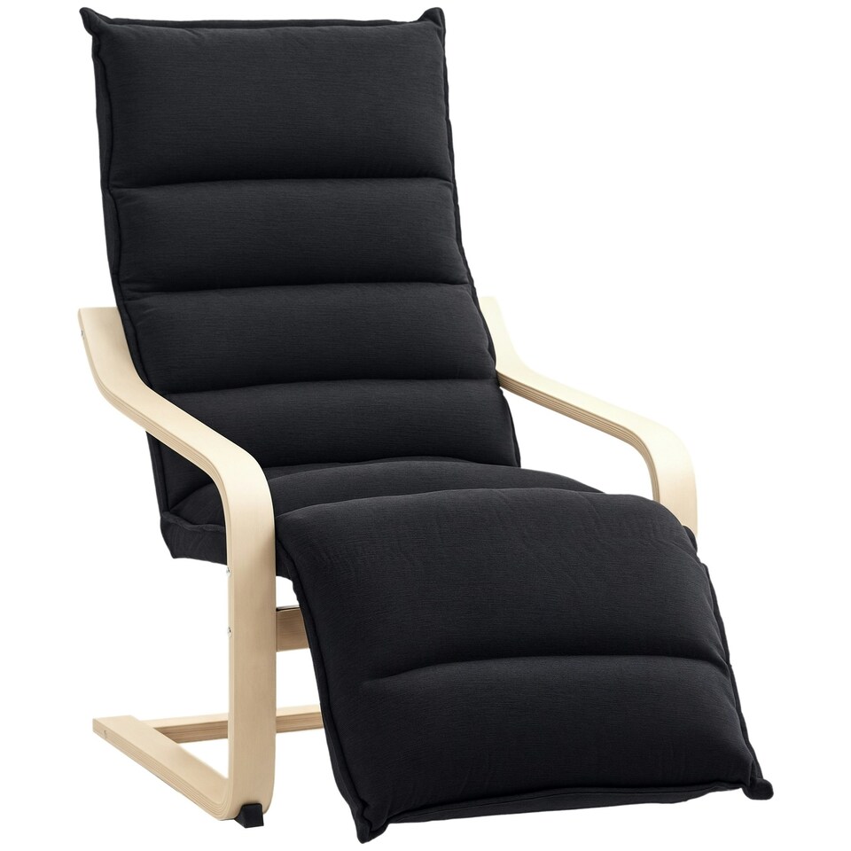 image 1 of HOMCOM Birch Wood Lounge Chair for Living Room, Bedroom Grey | Natural Birch