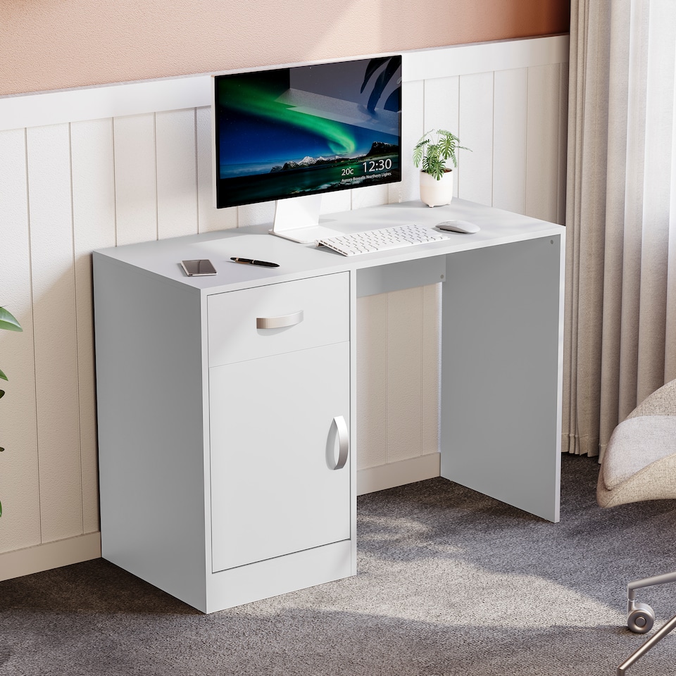 image 1 of Vida Designs Hudson 1 Door 1 Drawer Computer Desk Home Office Workstation, White