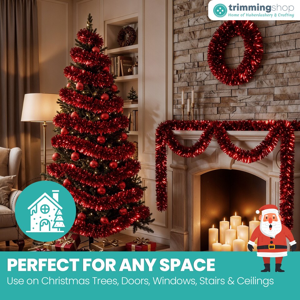 image 1 of 6.5ft/1.98m Wide Chunky Christmas Tinsel Garland Shiny Foil Twist Garland