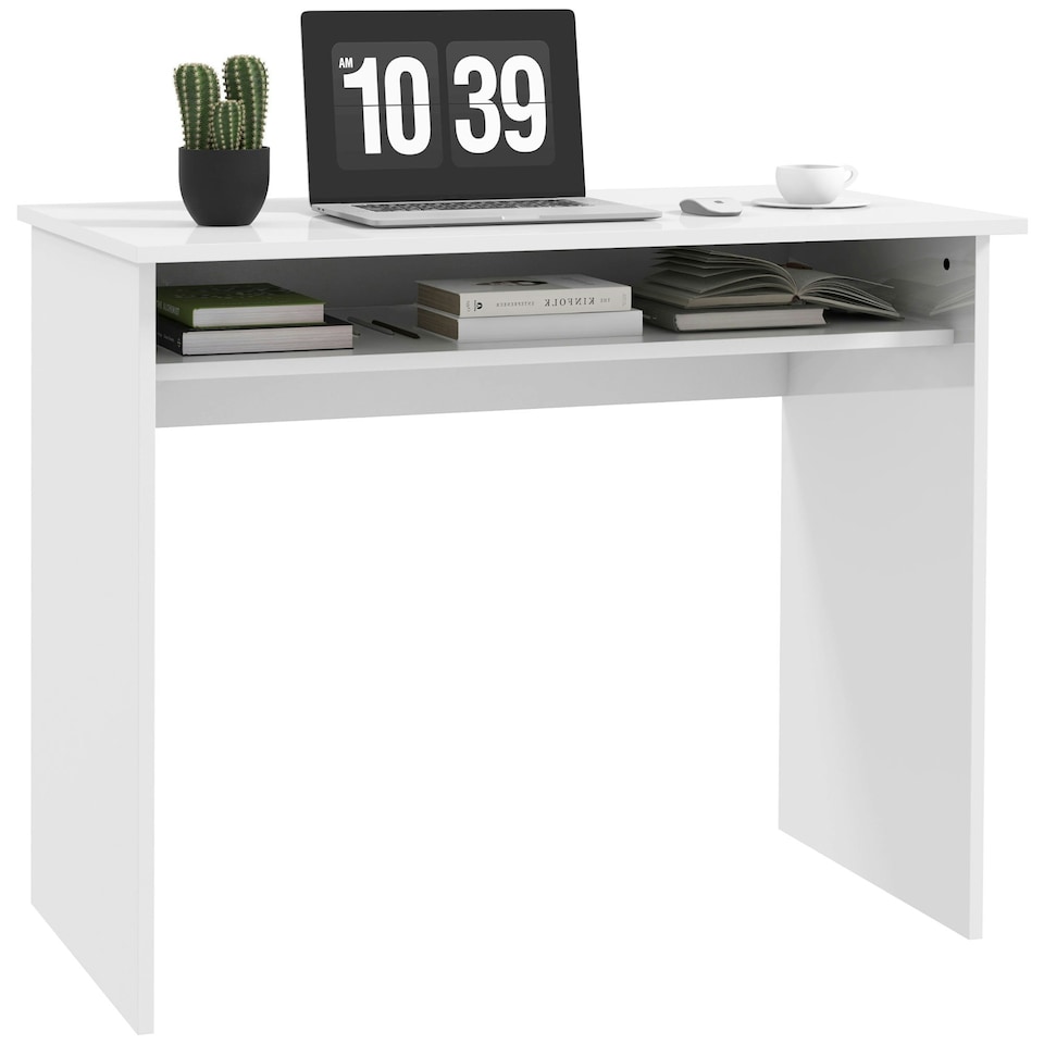 image 1 of HOMCOM Computer Desk Writing Table Study Workstation High Gloss White