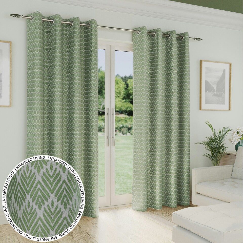 image 1 of Aspen Green Geometric Leaf Pattern Curtains 90 x 72 inch (229 x 183 cm) Room Darkening Eyelet Thermal Noise Reducing Curtains for Bedroom and Living Room