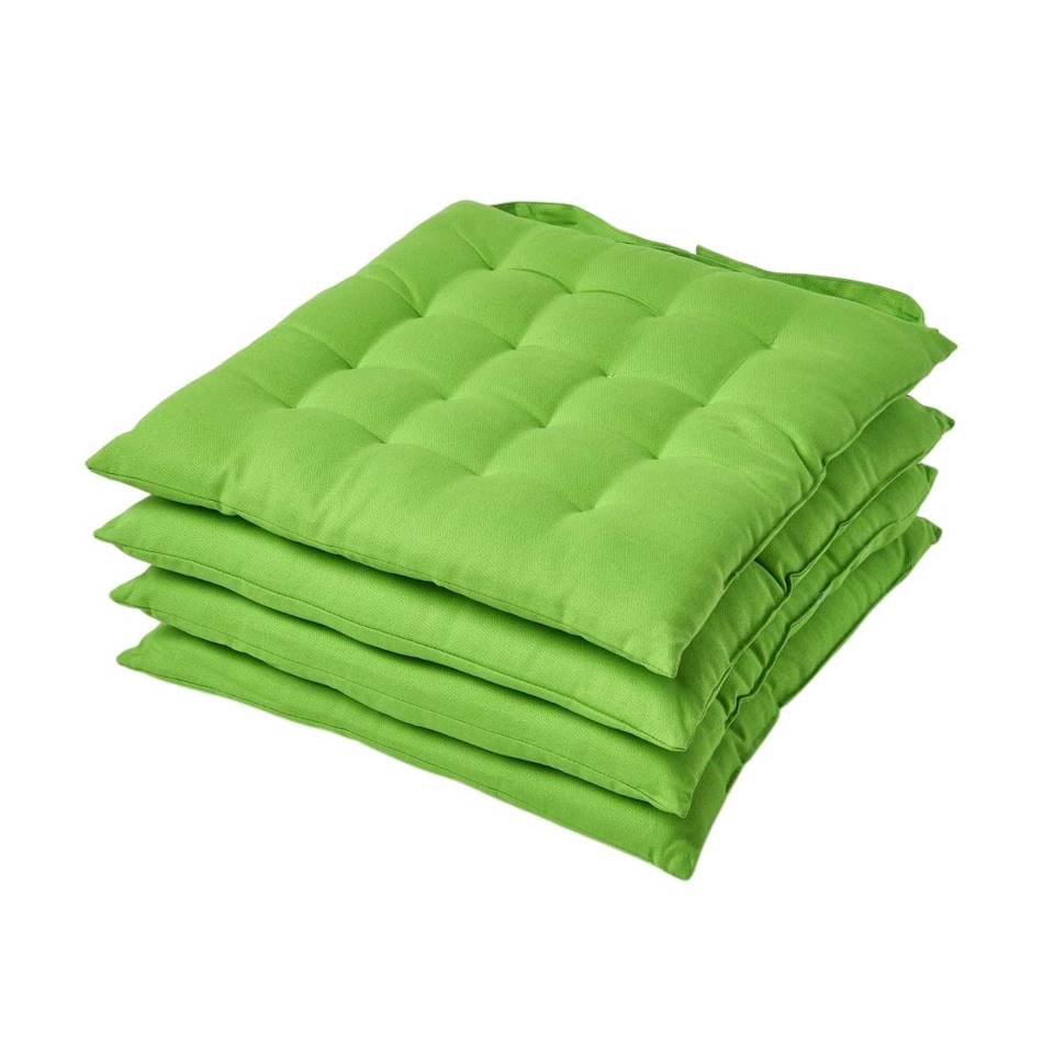 image 1 of Homescapes 4 x Seat Pads Luxury Cotton Indoor Outdoor Garden Dining Cushion Lime | Green | 40 x 40 cm | 4
