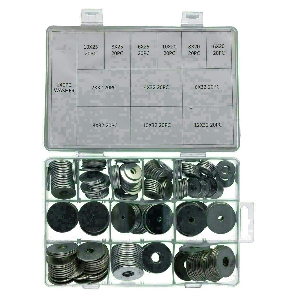 image 1 of 240pc Large Penny Repair Washers Circle Round Carbon Steel Nuts Screws Bolts