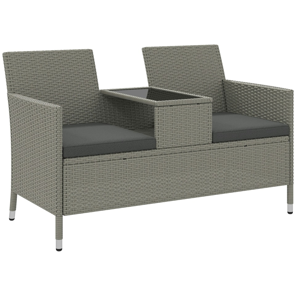 image 1 of Outsunny Rattan Chair Garden Furniture Patio Love Seat Table Grey | Grey
