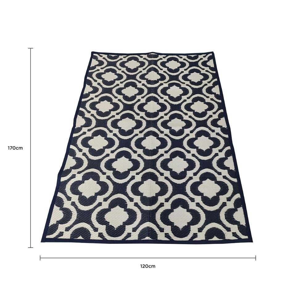 image 1 of Charles Bentley Blue Patterned Weatherproof Rug 120x170cm