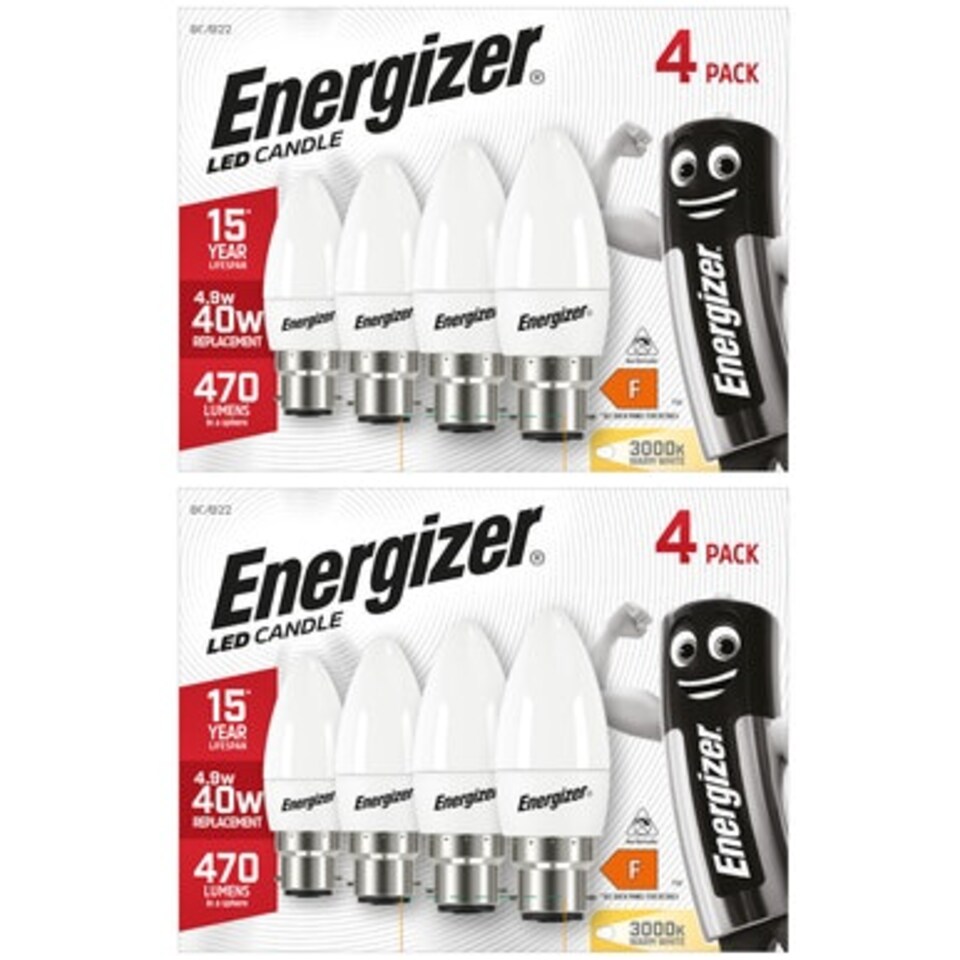 image 1 of Energizer LED B22 Candle 470lm 4.9W 3000K (Warm white) - Pack of 8