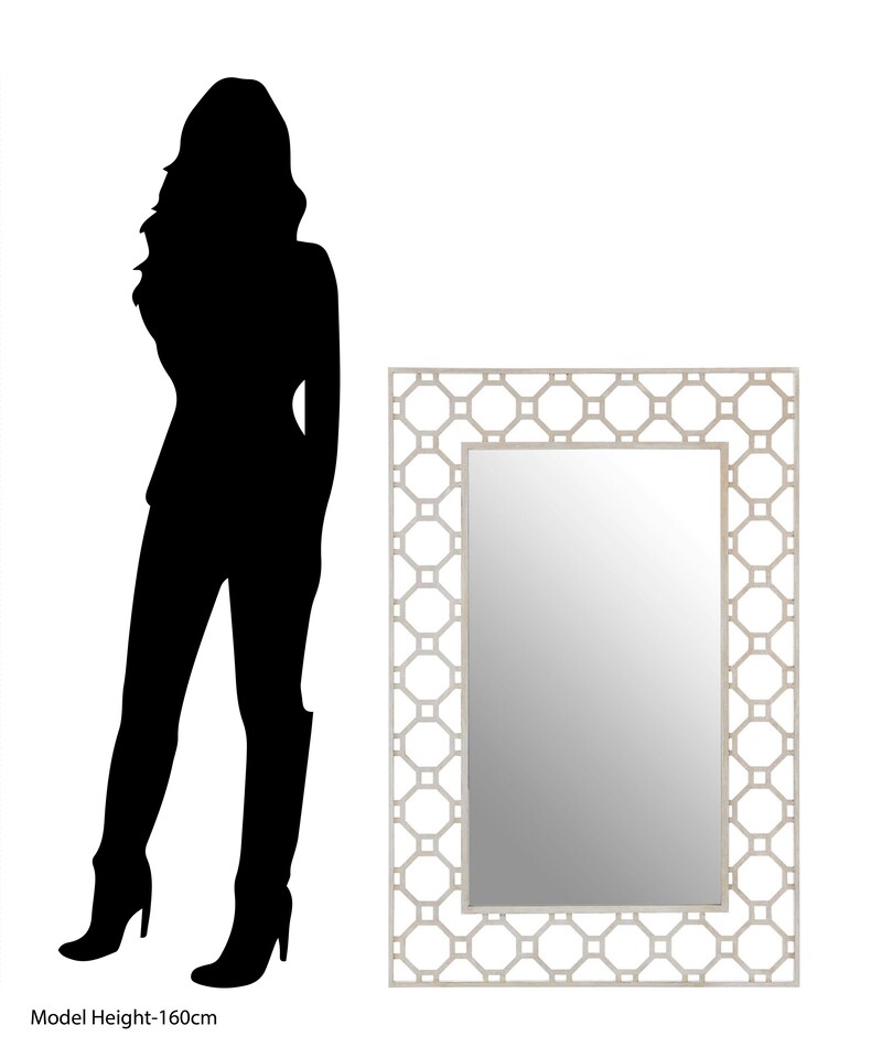 image 1 of Orsina Contemporary Design Arabesque Wall Mirror, Reflective Rectangular Frame New Mirrors, Metallic Accent Mirror