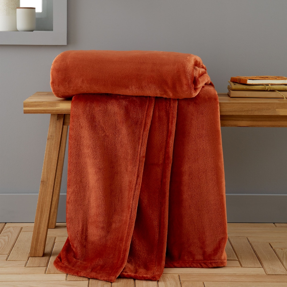 image 1 of Catherine Lansfield Raschel Velvet Touch Blanket Throw | Orange | Burnt Orange