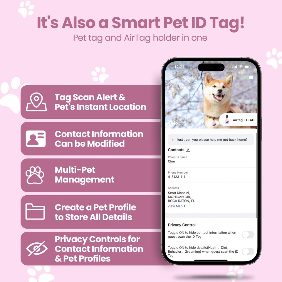 image 1 of AirTag Holder & Collar for Pets GPS Tag & App with Smart QR ID