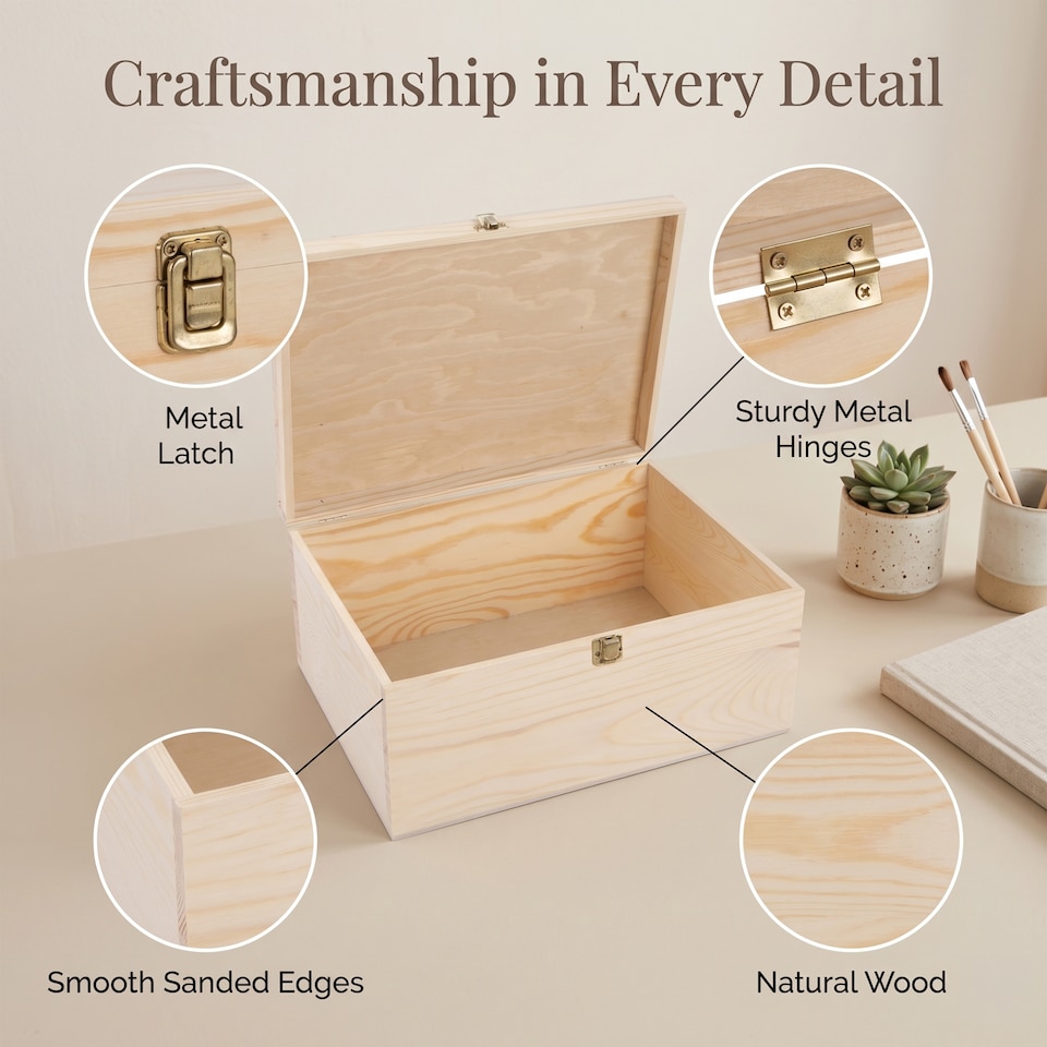 image 1 of Wickerfield Natural Wooden Storage Box with Hinged Lid & Locking Clasp