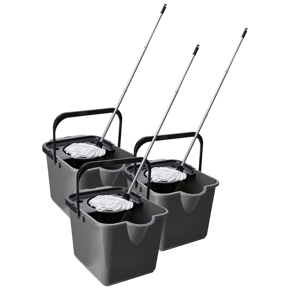 image 1 of 1 x Metallic 12L Mop & Bucket Set For Cleaning Hard Floors Complete With Pouring Lip & Cotton Mop